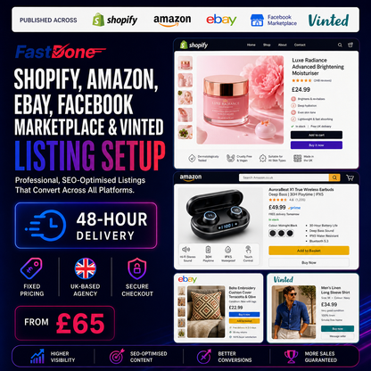 🛒 Shopify, Amazon, eBay, Facebook Marketplace & Vinted Listing Setup — Delivered in 48 Hours