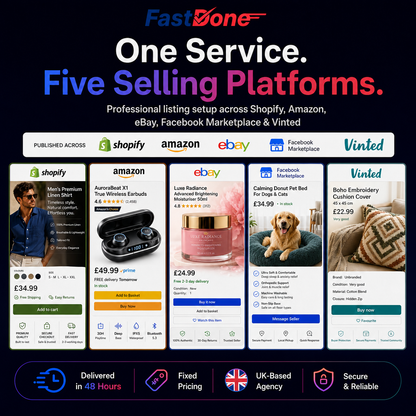 🛒 Shopify, Amazon, eBay, Facebook Marketplace & Vinted Listing Setup — Delivered in 48 Hours