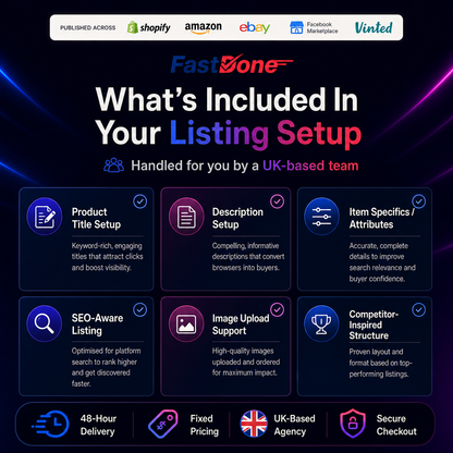 🛒 Shopify, Amazon, eBay, Facebook Marketplace & Vinted Listing Setup — Delivered in 48 Hours